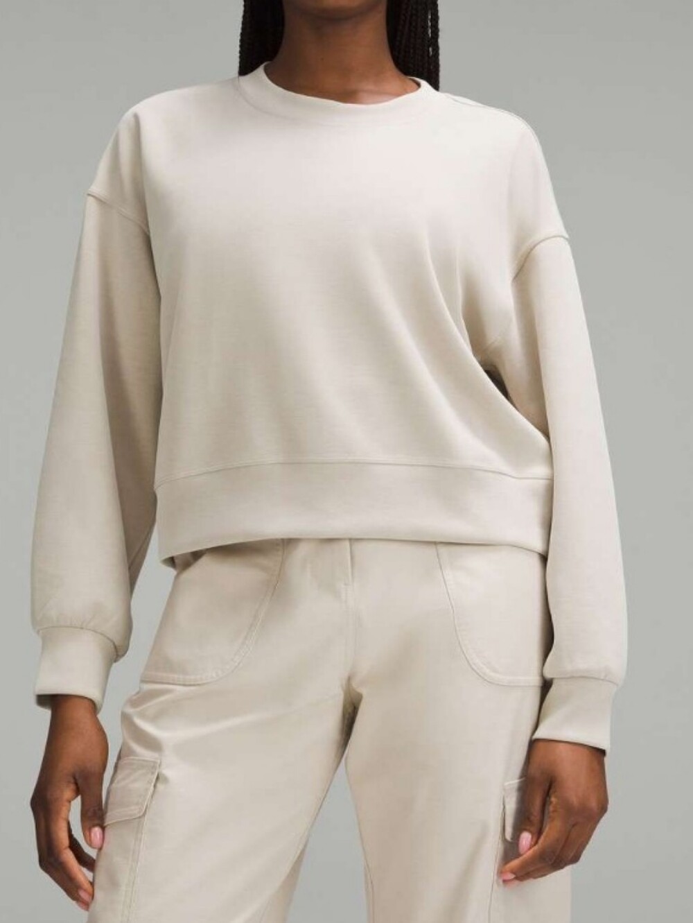 Lululemon Softstreme Perfectly Oversized Cropped Crew, Mojave Tan, Size 4 W3GL9S